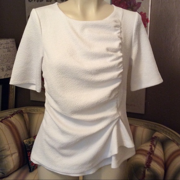Anthropologie Tops - Anthropologie Deletta White Ruched Blouse Top S